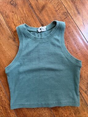 Tilly's Ribbed Crop Tank Top - Sage Green